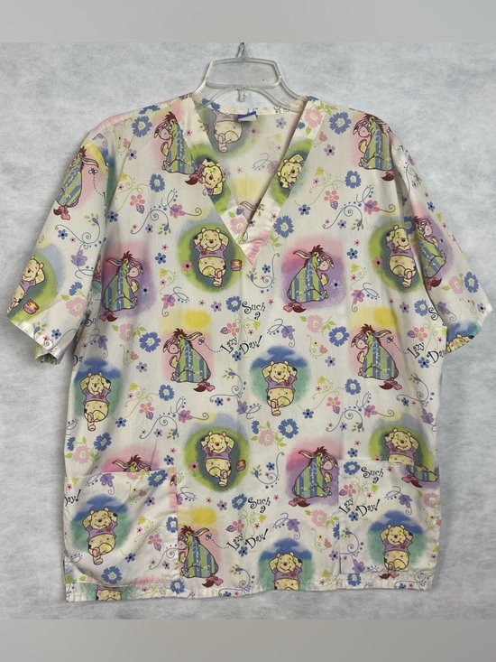 Disney Tops - Disney Winnie the Pooh "Such a Lazy Day" V-neck scrub top Women Large Flaw